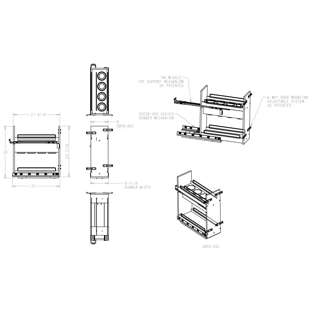 8" "No Wiggle" Utensil Bin Soft-close Base Cabinet Pullout for B12 FHD (Shipped Separately)