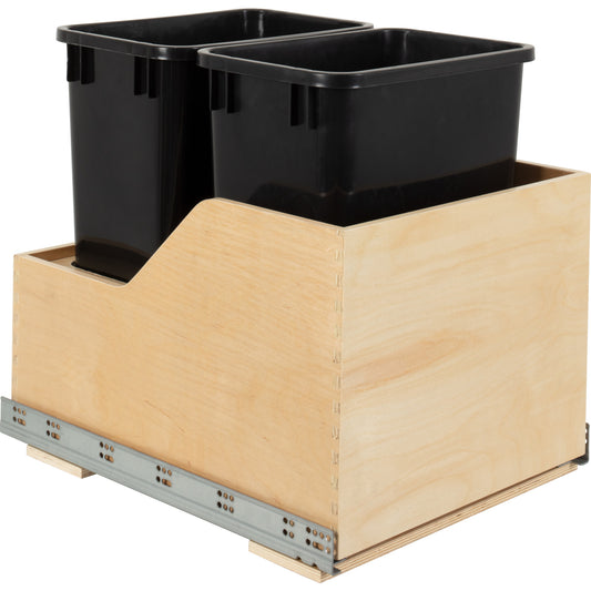 Double 35 Quart Wood Bottom-Mount Soft-close Trashcan Rollout for Hinged Doors, Includes Two Black Cans for B21 CAN-WBMD3518B (Shipped Separately)