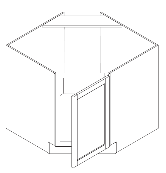 Forty two inch corner sink base diagonal with no drawer and single door