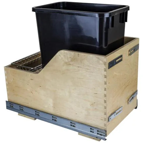 Single 35 Quart Wood Bottom-Mount Soft-close Trashcan Rollout for Door Mounting, Includes One Black Can for B15 (Shipped Separately)