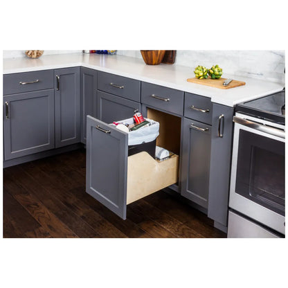 Single 35 Quart Wood Bottom-Mount Soft-close Trashcan Rollout for Door Mounting, Includes One Black Can for B15 (Shipped Separately)