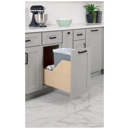 Single 35 Quart Bottom-Mount Soft-close Trashcan Rollout for Door Mounting, Includes Grey Can for B15