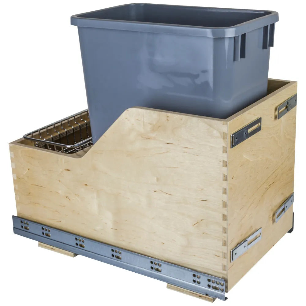 Single 35 Quart Bottom-Mount Soft-close Trashcan Rollout for Door Mounting, Includes Grey Can for B15