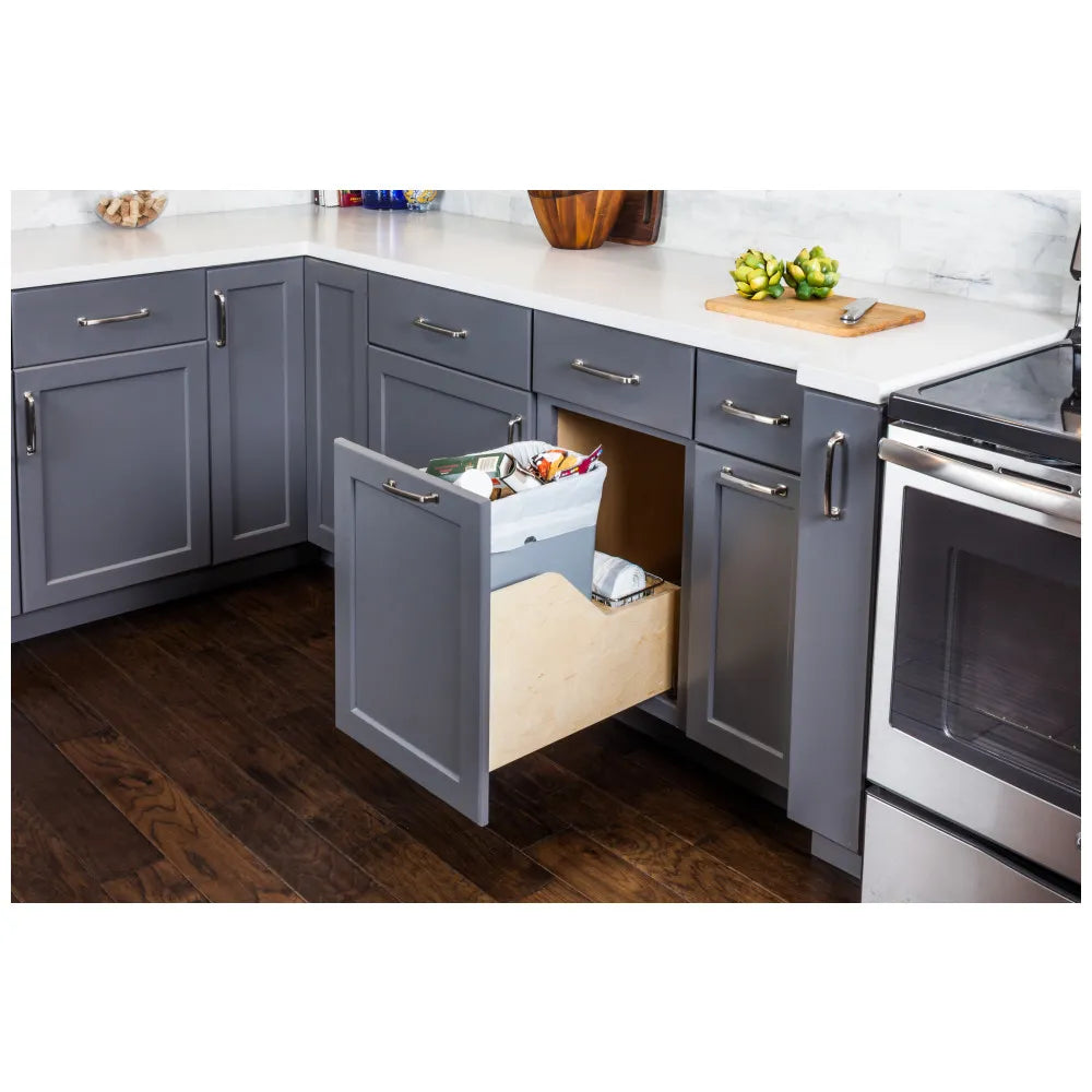 Single 35 Quart Bottom-Mount Soft-close Trashcan Rollout for Door Mounting, Includes Grey Can for B15
