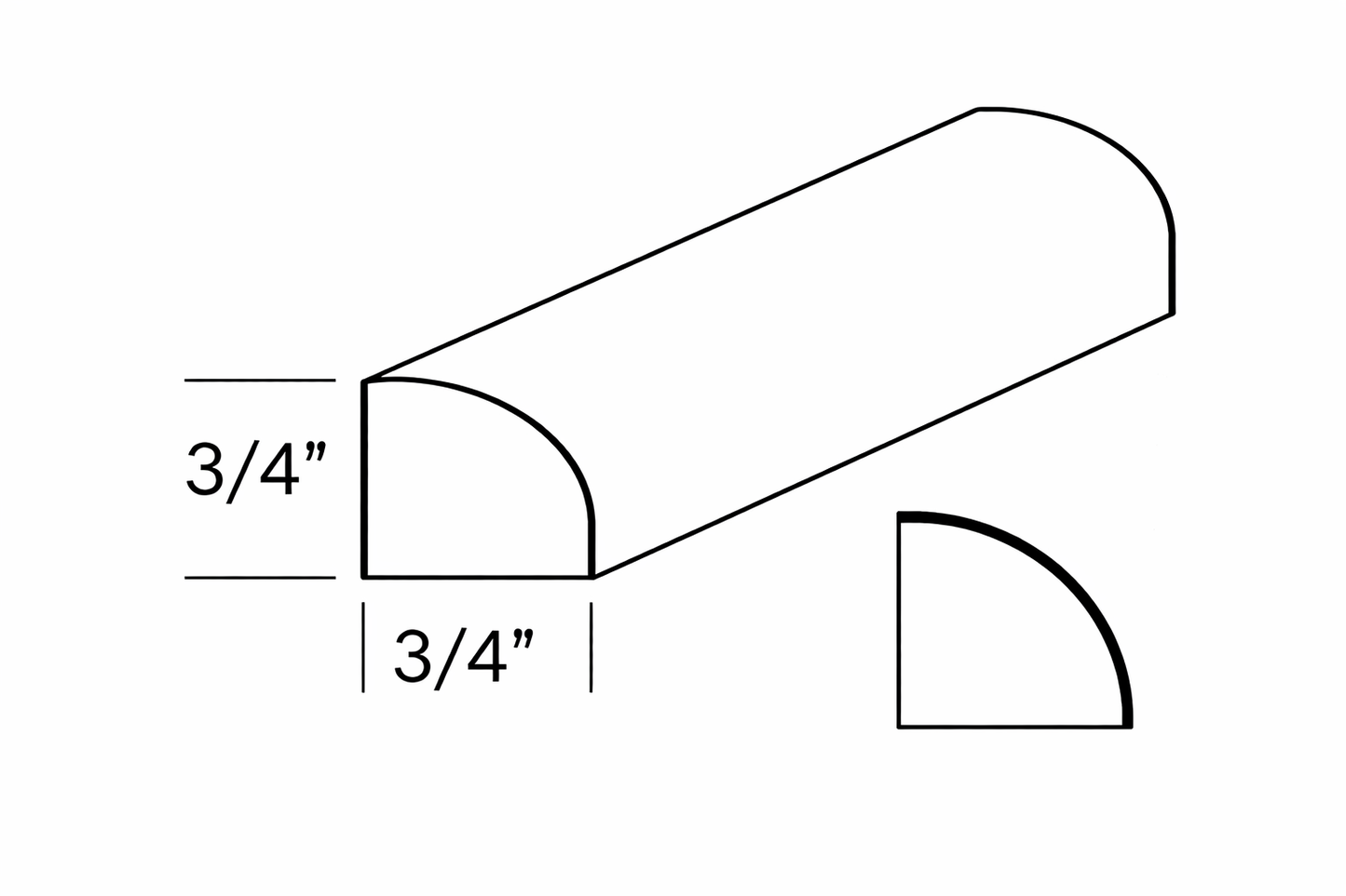 QRM8 (3/4" Wide, 96" Tall, 3/4" Thick, Quarter Round Moulding)