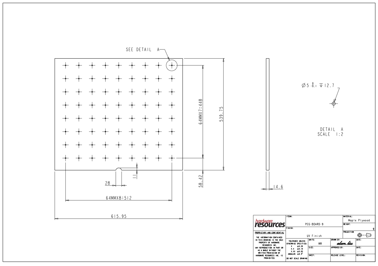 24" Peg Board Drawer Insert with 9 Pegs Kit (Shipped Separately)