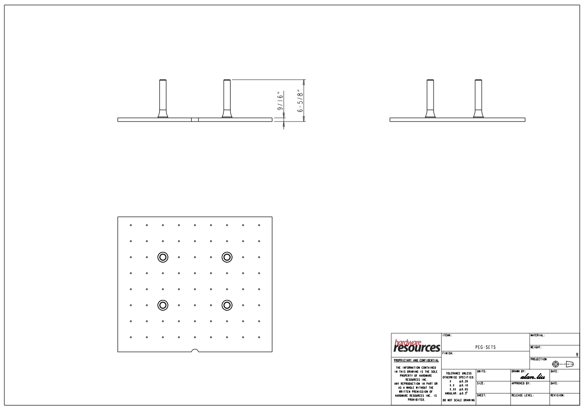 24" Peg Board Drawer Insert with 9 Pegs Kit (Shipped Separately)