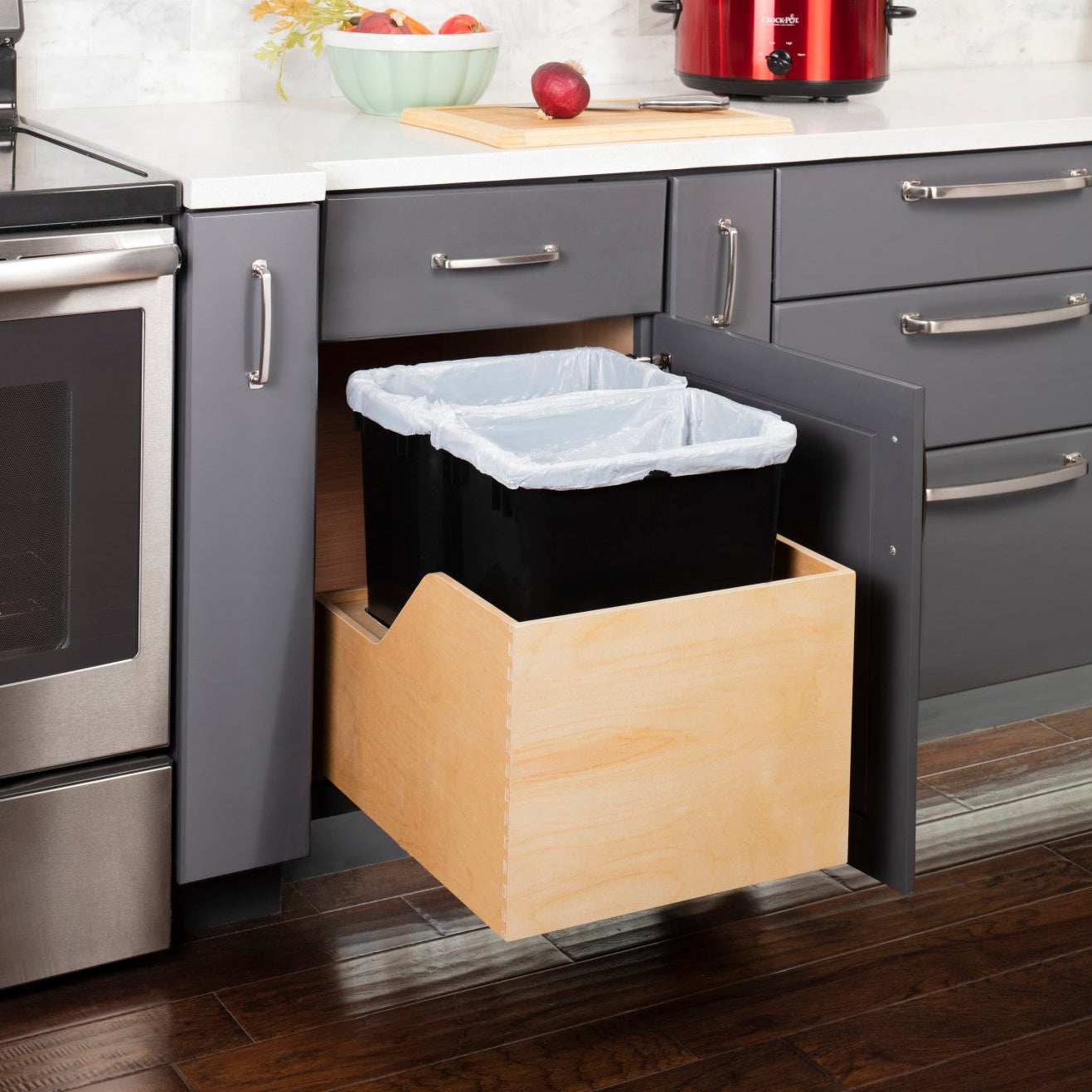 B21 Trash Kit - Double 35 Quart Wood Bottom-Mount Soft-close Trashcan ...