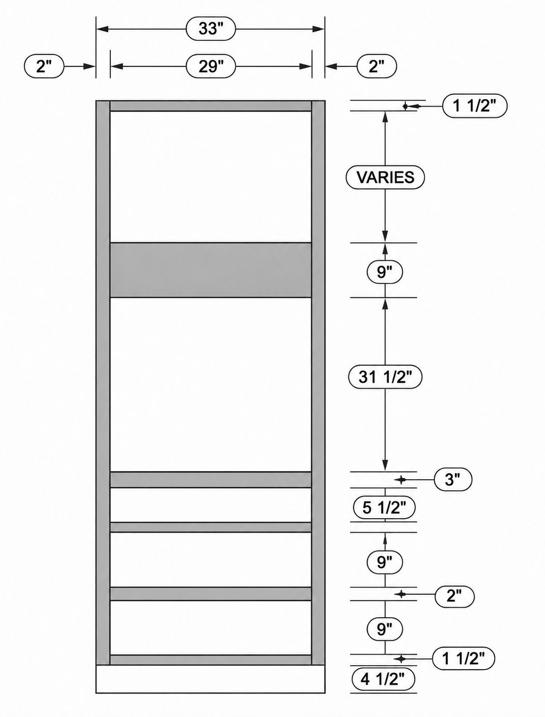 OC339624 (33" Universal Oven Cabinet, 96" Tall)
