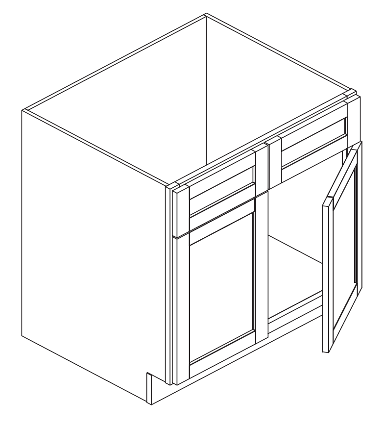 Thirty six inch sink base with drawer front nailed shut and two doors