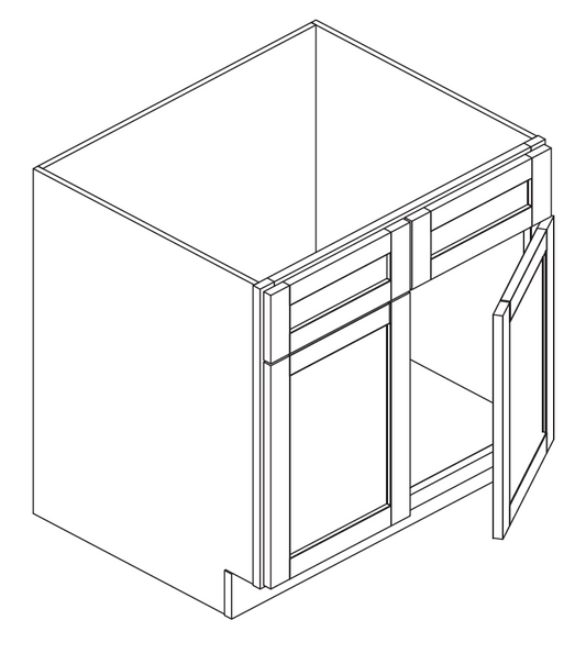 Thirty three inch sink base with drawer front nailed shut and two doors
