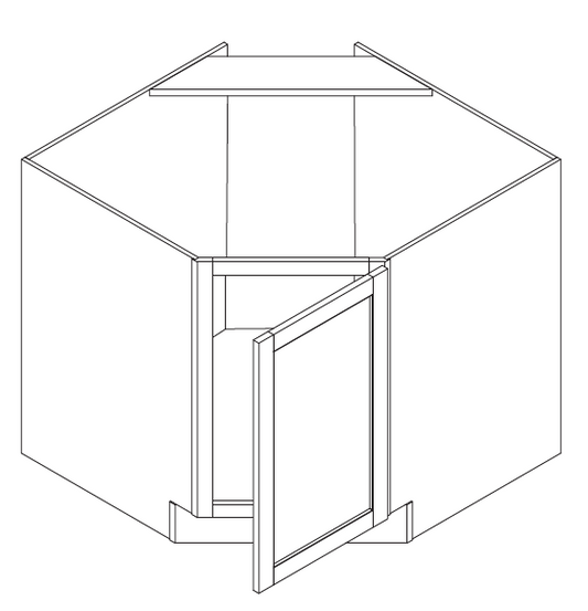Forty two inch corner sink base diagonal with no drawer and single door