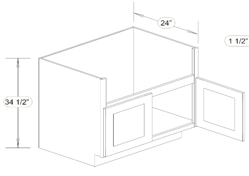 Thirty six in farm sink base with two doors and trim able apron or farm sink area