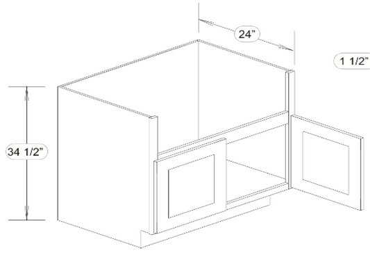 Thirty six in farm sink base with two doors and trim able apron or farm sink area