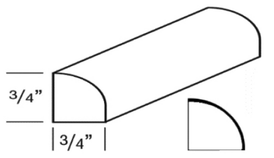 QRM8 (3/4" Wide, 96" Tall, 3/4" Thick, Quarter Round Moulding)