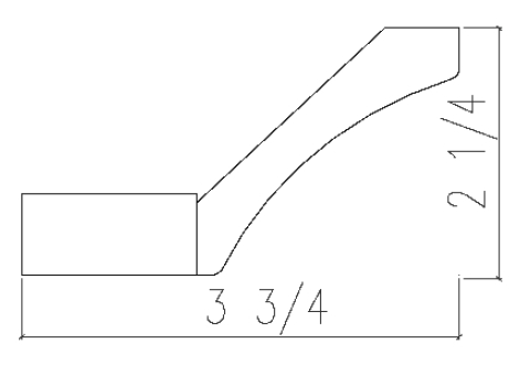 SCM2 1/4-HEEL (96" Wide, 2 1/4" Tall, 2 1/4" Projection with Heel, Shaker Crown)